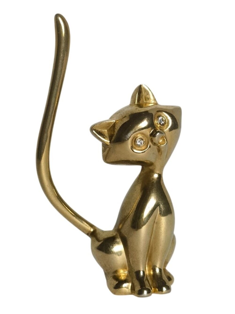 Vtg MCM Brass Cat Ring Holder Rhinestone Eyes Figurine Gold Elegant Aesthetic - Picture 5 of 5